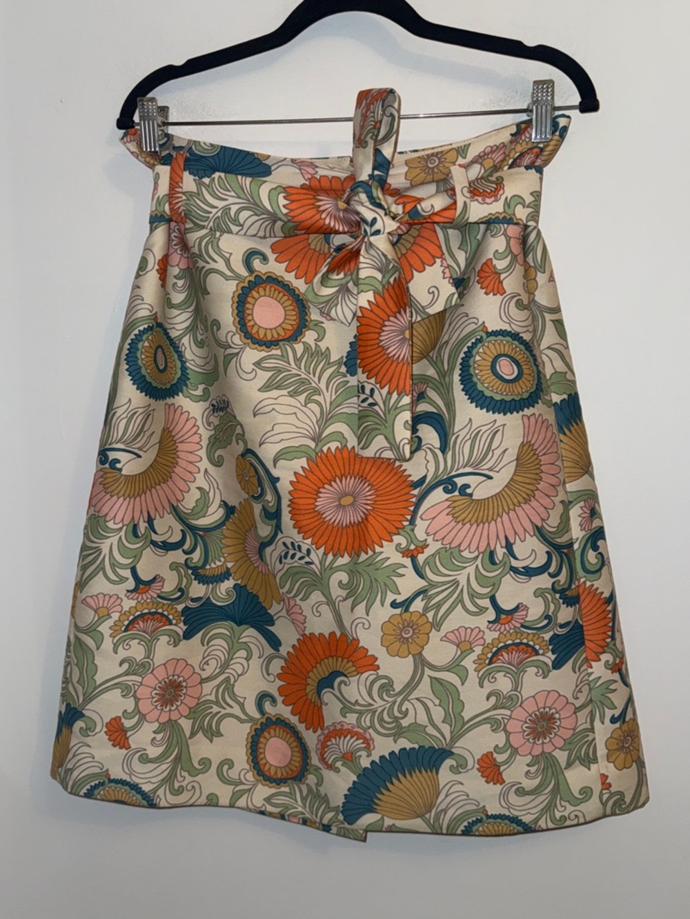 J.Crew Statement Floral Skirt Size 10 Tie Waist A-Line Retro Chic - Picture 5 of 13